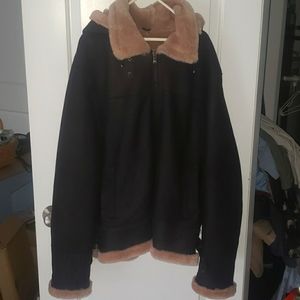 Victoria leather sherpa fur coat